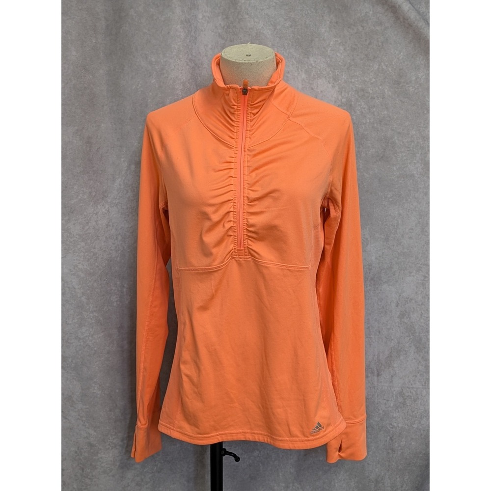 Adidas Womens Climalite Quarter Zip Pullover Orange Ruched Athletic Top Small